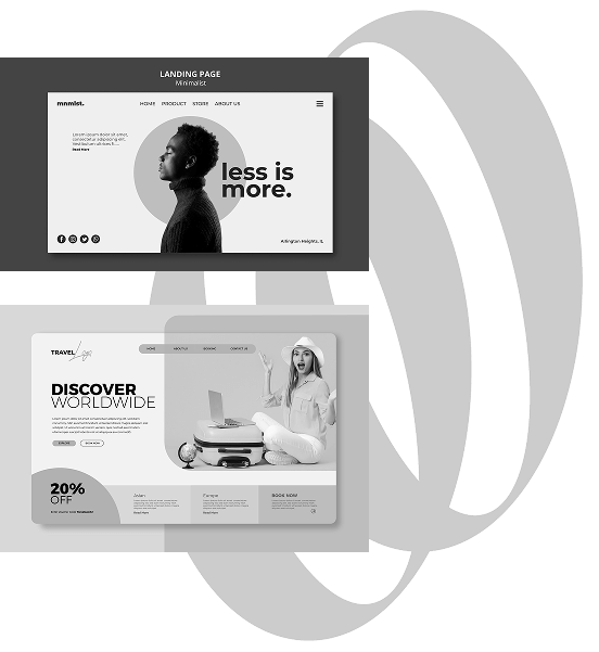 Isotipo VOE Studio y imagenes de landing pages